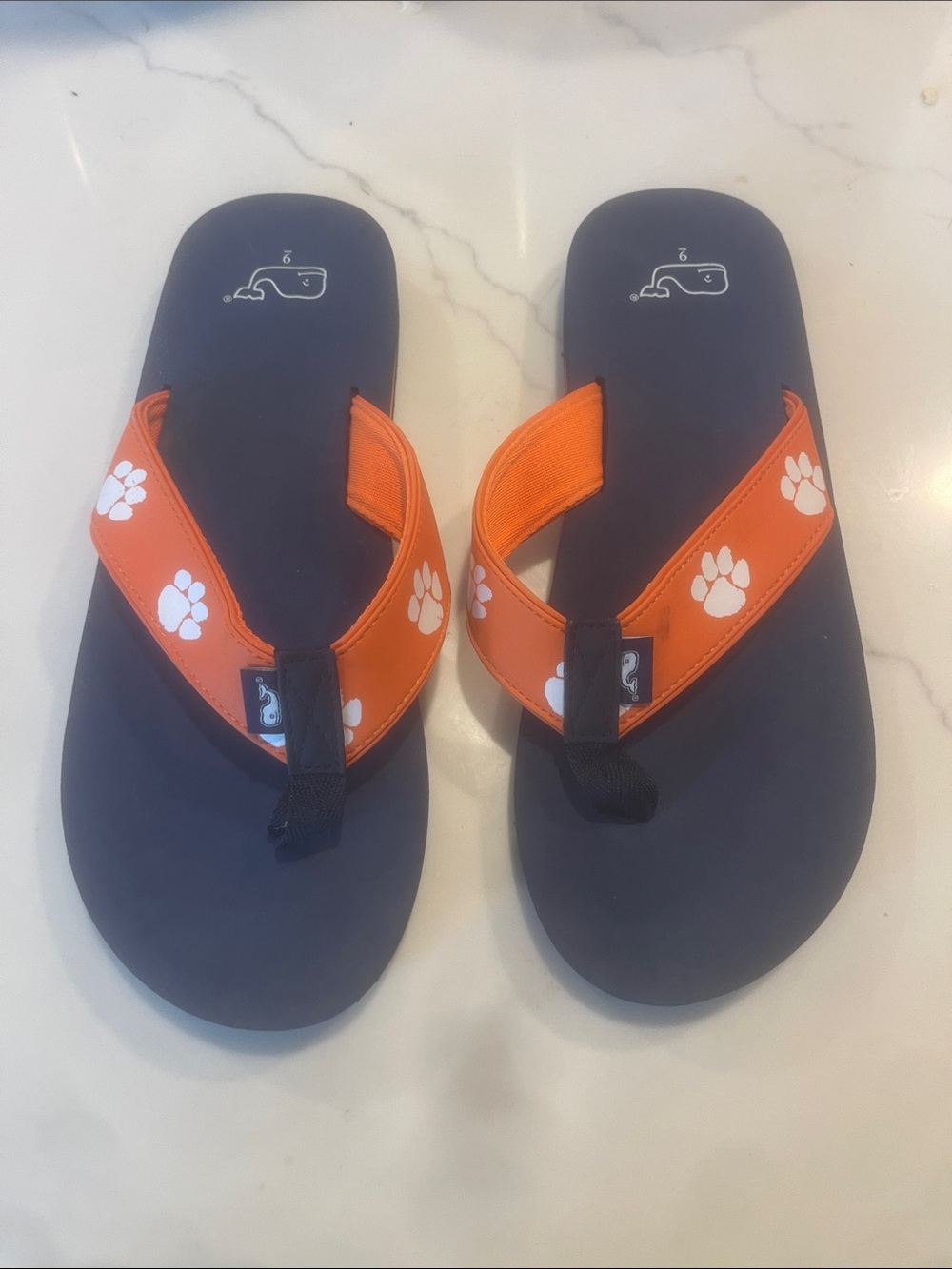 Vinyard Vines orange clemson tigers flip flops